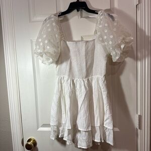 Entro White Polka Dot Puff Sleeve Blouse